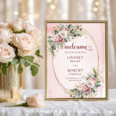 Romantic Wedding Welcome Blush Floral Greenery Poster