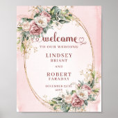 Romantic Wedding Welcome Blush Floral Greenery Poster (Vorne)