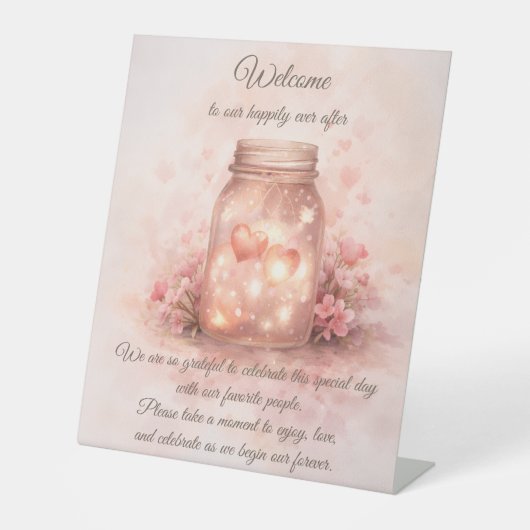 Romantic Wedding Welcome Sign – Mason Jar Sockelschild (Vorderseite)
