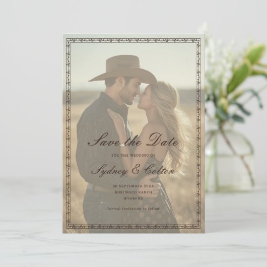 Romantic Western Ranch Wedding Save The Date (Stehend Vorderseite)