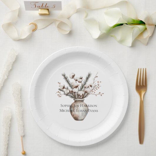 Romantic White Flowering Tree in Vase Wedding Pappteller (Hochzeit)