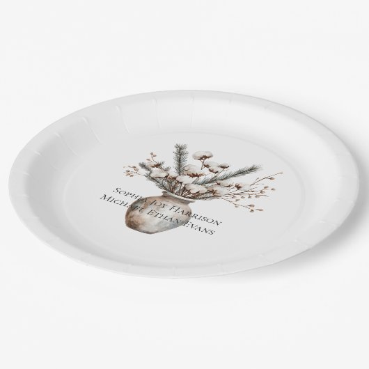 Romantic White Flowering Tree in Vase Wedding Pappteller (Schrägansicht)