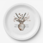 Romantic White Flowering Tree in Vase Wedding Pappteller (Vorderseite)