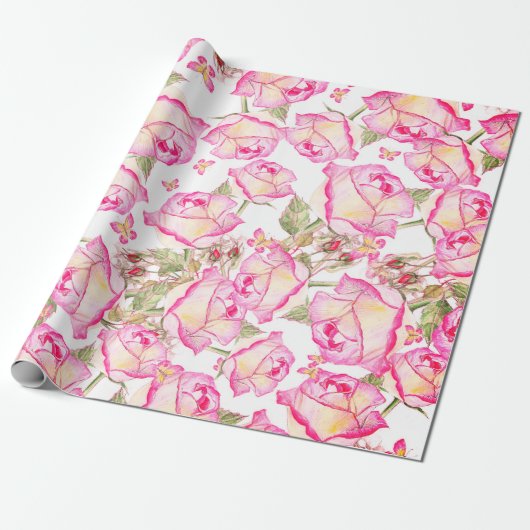 Romantic white pink yellow summer rose floral geschenkpapier (Ungerollt)