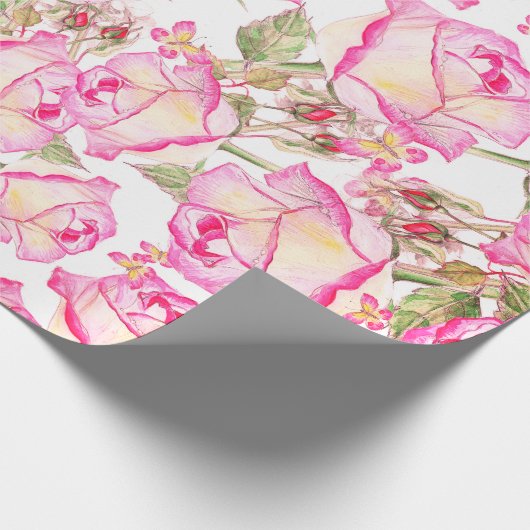 Romantic white pink yellow summer rose floral geschenkpapier (Ecke)