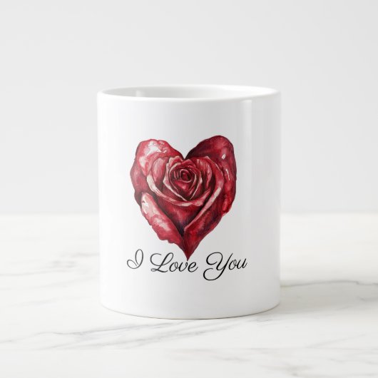 Romantic White Red Rose Heart Love Jumbo-Tasse (Vorderseite)
