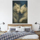 Romantic White Tiger Couple – Moonlit Soft Blue Fi Leinwanddruck (Insitu (Schlafzimmer))