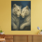 Romantic White Tiger Couple – Moonlit Soft Blue Fi Leinwanddruck (Insitu (Wohnzimmer))