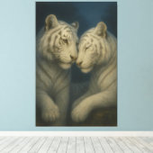 Romantic White Tiger Couple – Moonlit Soft Blue Fi Leinwanddruck (Insitu (Holzboden))