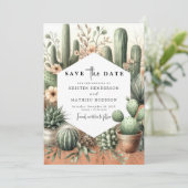 Romantic Wild West Cactus Wedding Save The Date (Stehend Vorderseite)