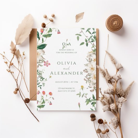 Romantic Wildflower Botanical Wedding Invitation Einladung