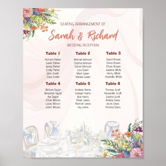 Romantic Wildflower Wedding Seating Chart Poster (Vorne)