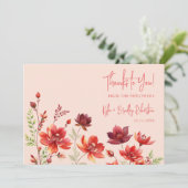 Romantic Wildflowers Juicy Red Pink Wedding Dankeskarte (Stehend Vorderseite)