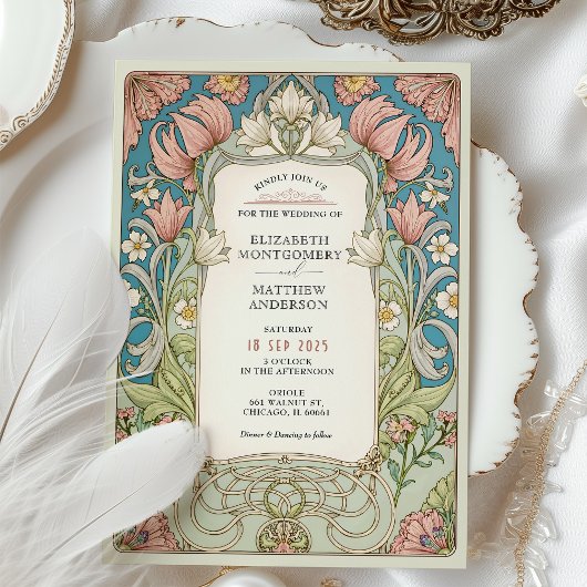 Romantic William Morris Wedding Einladung