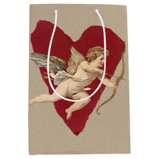 Romantic Wine Red Heart Angel Bow & Arrow Classic  Mittlere Geschenktüte (Vorderseite)