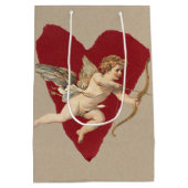 Romantic Wine Red Heart Angel Bow & Arrow Classic  Mittlere Geschenktüte (Rückseite)