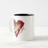 Romantic Wine Red Heart Angel Bow & Arrow Love Zweifarbige Tasse (Vorderseite Links)