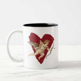Romantic Wine Red Heart Angel Bow & Arrow Love Zweifarbige Tasse