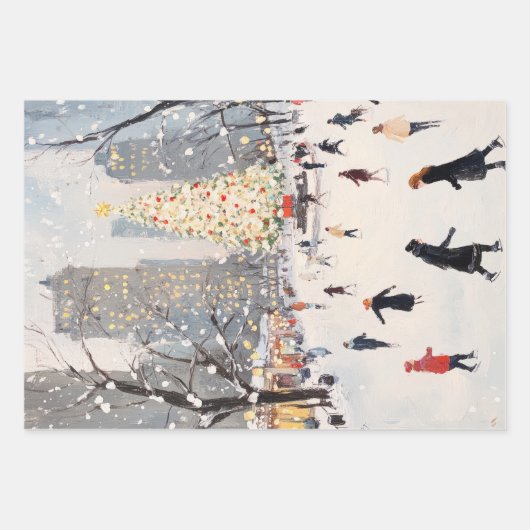 Romantic Winter Cityscape Ice Skating Geschenkpapier Set (Vorderseite 2)