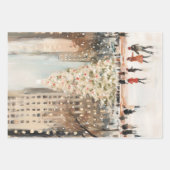 Romantic Winter Cityscape Ice Skating Geschenkpapier Set (Vorderseite)