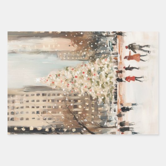 Romantic Winter Cityscape Ice Skating Geschenkpapier Set (Vorderseite)
