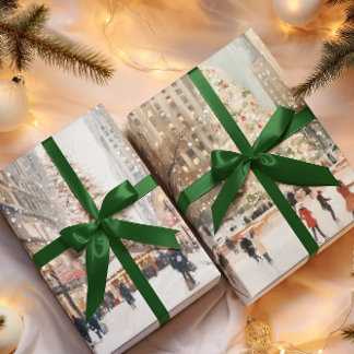 Romantic Winter Cityscape Ice Skating Geschenkpapier Set