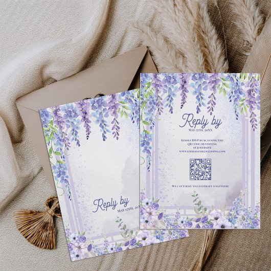 Romantic Wisteria Floral Arch QR Code Wedding RSVP Karte