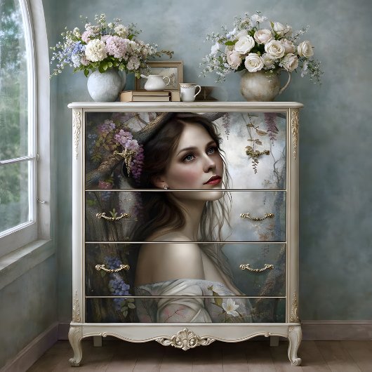 Romantic Wisteria Woman Portrait Decoupage Seidenpapier