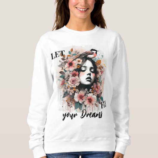 Romantic Woman, Bird, and Floral Inspiration Sweatshirt (Vorderseite)