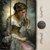 Romantic Woman on Swing Floral Decoupage Seidenpapier