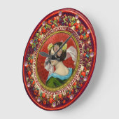ROMANTIC WOMAN WITH FLOWERS VINTAGE ENAMEL GROßE WANDUHR (Winkel)