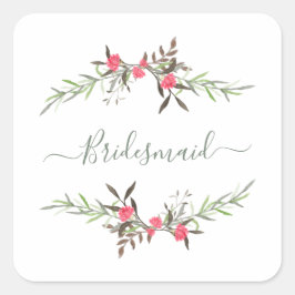 Romantic Wreath in Multicolored Tones Bridesmaids Quadratischer Aufkleber