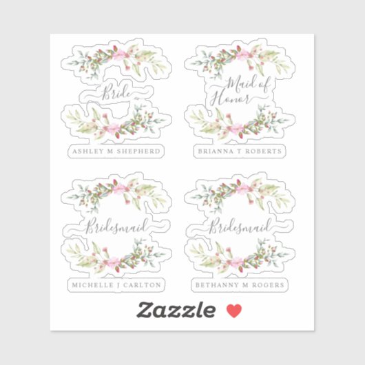 Romantic Wreath in Pink for Bride and Bridesmaids Aufkleber (Blatt)