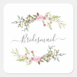 Romantic Wreath in Pink for Bridesmaids Quadratischer Aufkleber