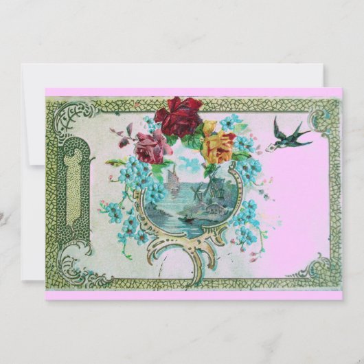 ROMANTICA 3 Blumenblauer Rosa Hochzeitstag Einladung (Vorderseite)