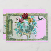 ROMANTICA 3 Blumenblauer Rosa Hochzeitstag Einladung (Vorne/Hinten)