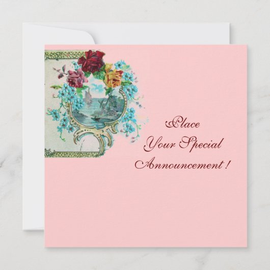 ROMANTICA 3 Blumenblauer Rosa Hochzeitstag Einladung (Rückseite)