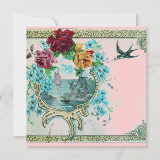 ROMANTICA 3 Blumenblauer Rosa Hochzeitstag Einladung (Vorderseite)