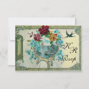 ROMANTİCA 3 FLORAL WEDING MONOGRAM UAWG, metallisc RSVP Karte
