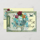 ROMANTİCA 3 FLORAL WEDING MONOGRAM UAWG, metallisc RSVP Karte (Vorne/Hinten)