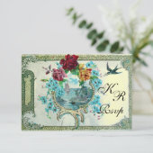 ROMANTİCA 3 FLORAL WEDING MONOGRAM UAWG, metallisc RSVP Karte (Stehend Vorderseite)