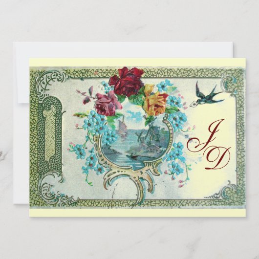 ROMANTİCA 3 MONOGRAMM Gold Metallpapier Einladung (Vorderseite)