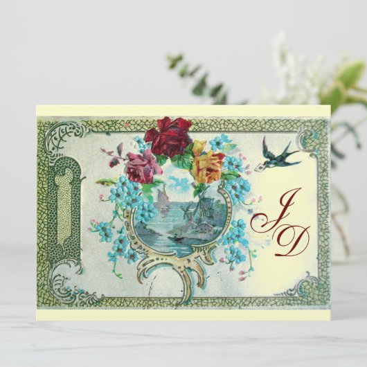 ROMANTİCA 3 MONOGRAMM Gold Metallpapier Einladung (Stehend Vorderseite)