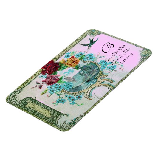 ROMANTİCA 3 MONOGRAMM, Save the Date weiß Magnet (Linke Seite)