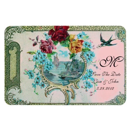 ROMANTİCA 3 MONOGRAMM, Save the Date weiß Magnet (Horizontal)