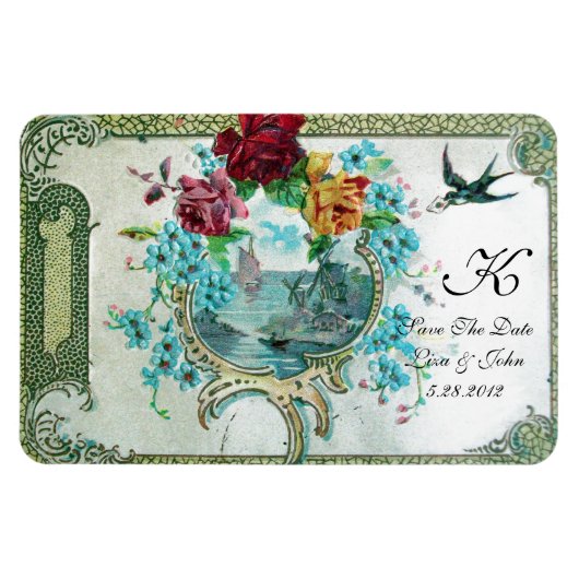 ROMANTİCA 3 MONOGRAMM, Save the Date weiß Magnet (Horizontal)