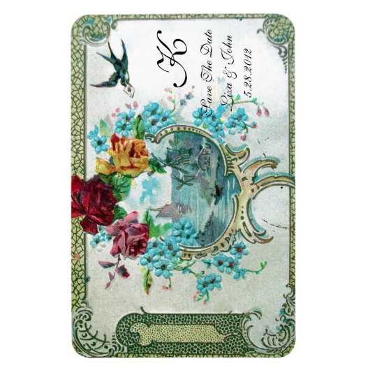 ROMANTİCA 3 MONOGRAMM, Save the Date weiß Magnet (Vertikal)