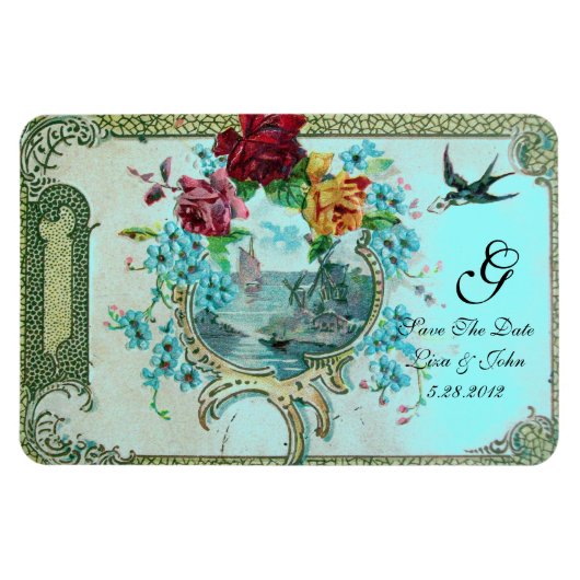 ROMANTİCA 3 MONOGRAMM, Save the Date weiß Magnet (Horizontal)