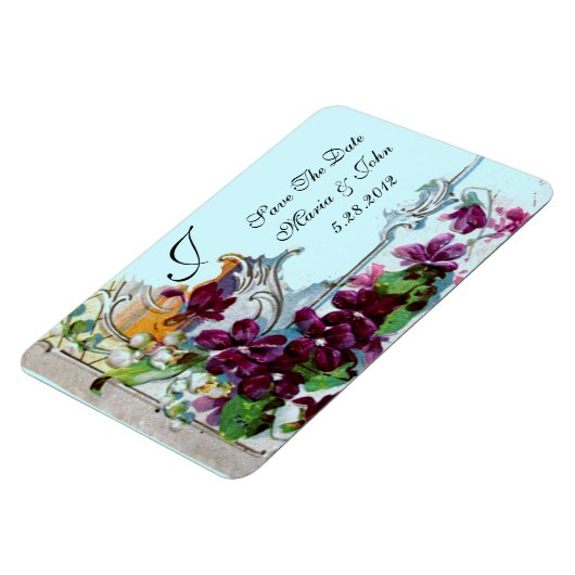 ROMANTİCA 4 MONOGRAMM, Save the Date, grün, blau Magnet (Linke Seite)