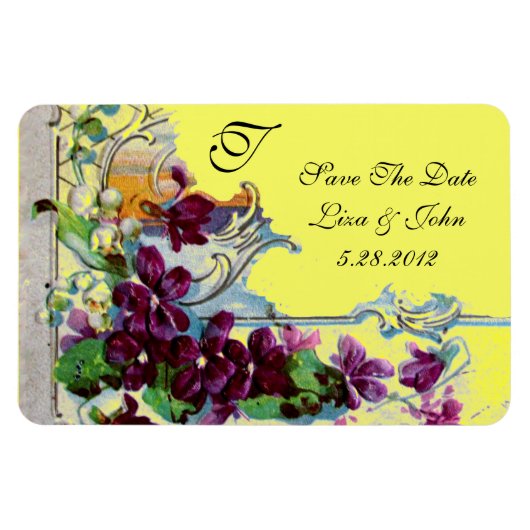 ROMANTİCA 4 MONOGRAMM, Save the Date, grün, gelb Magnet (Horizontal)